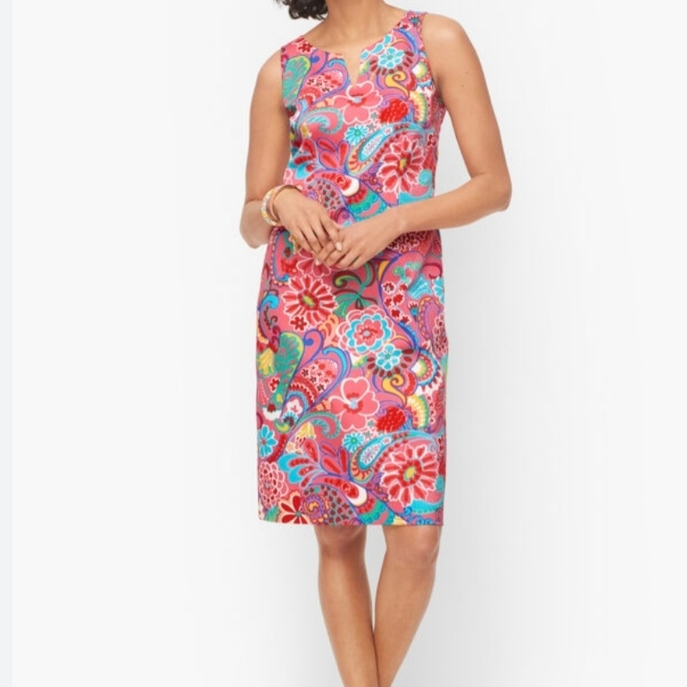 TALBOTS WOMEN'S Pink Sleeveless Textured Shift Dress-Mod Floral,Size 6.